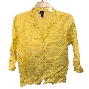 Eileen Fisher Citrine citrus 100% Irish Linen Button up shirt top L